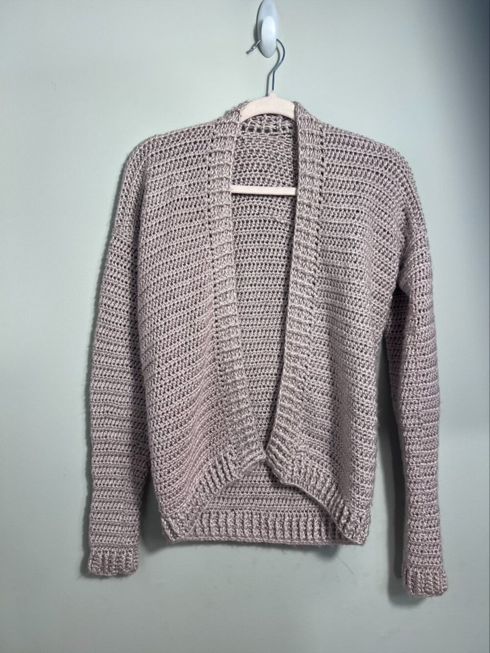 Handmade Crochet Cardigan Sweater Dusty Rose Soft Cozy Women's Size Small